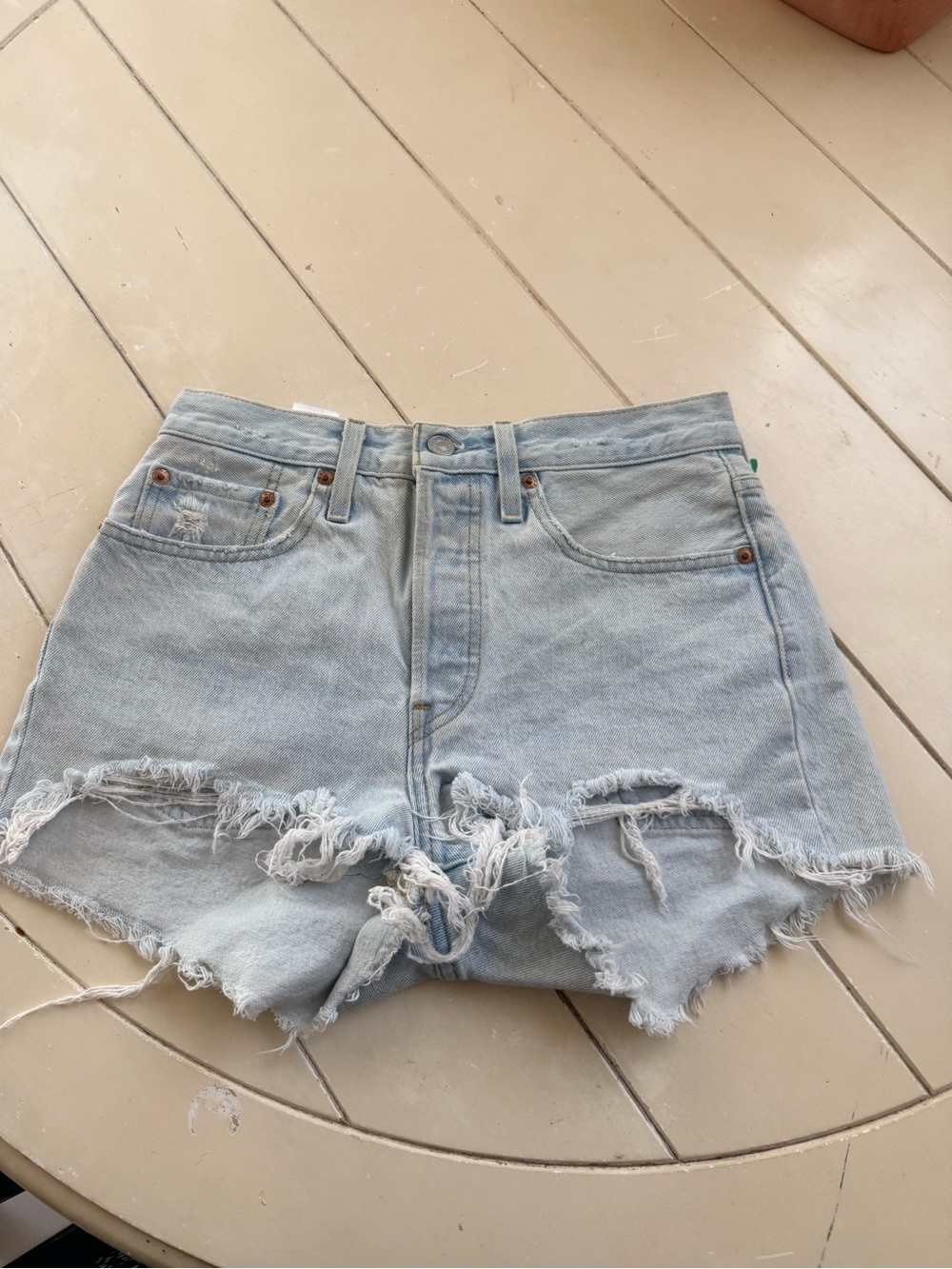 Levi's Light Blue Frayed High-Rise Denim Shorts